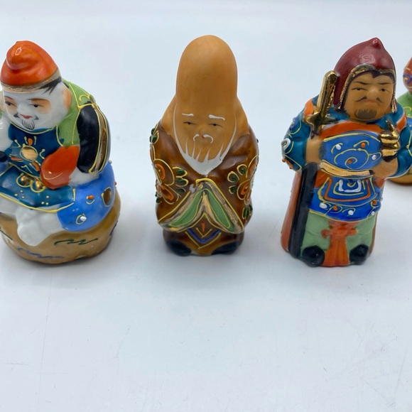 Vtg Kutani Seven  7 Lucky Gods Figurines Shichifukujin 4” Porcelain Hand Painted - Picture 4 of 7